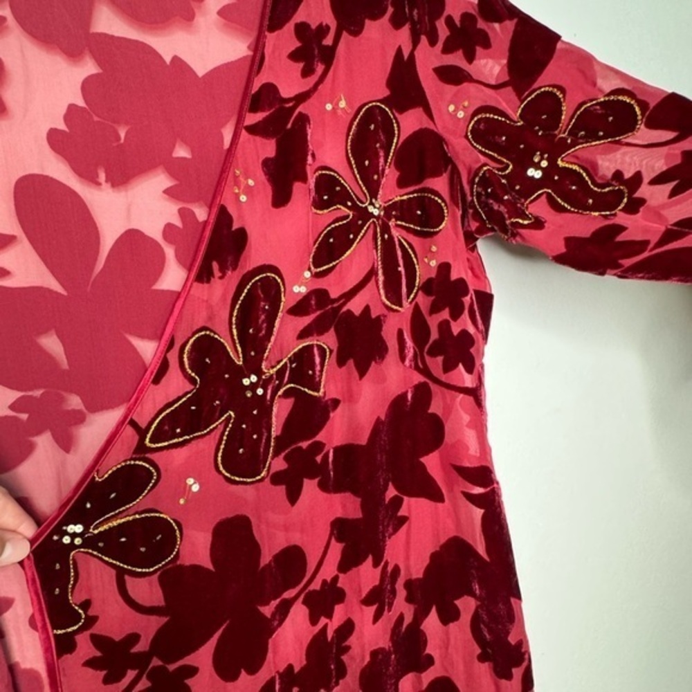 Soma Women's Silk Blend Red Wine Velvet Robe- Sz 0/1‎ (Small) - Picture 10 of 12